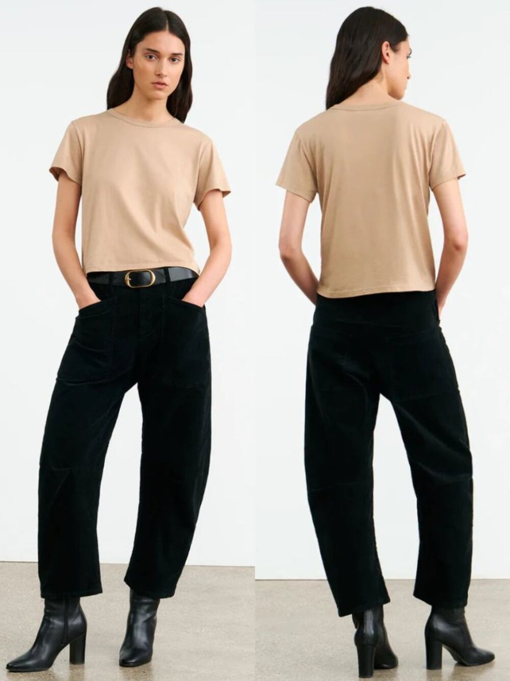 Nili Lotan Shon‎ Corduroy Pant Jet Black Barrel Leg Size 00